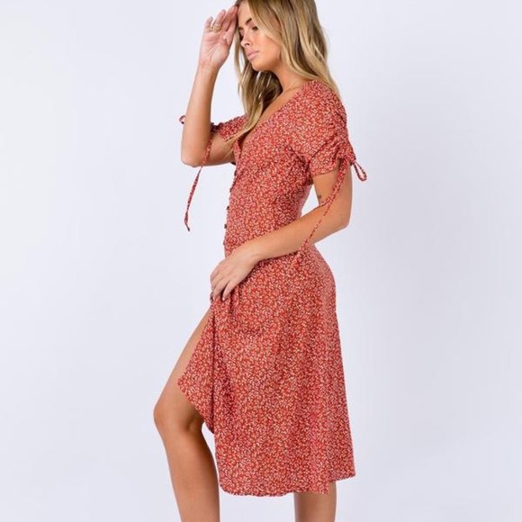 Princess Polly Red Floral Midi Dress - Picture 2 of 4